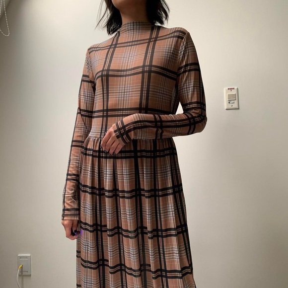 Teddy Plaid Mesh Longsleeve Maxi Dress - Picture 1 of 7